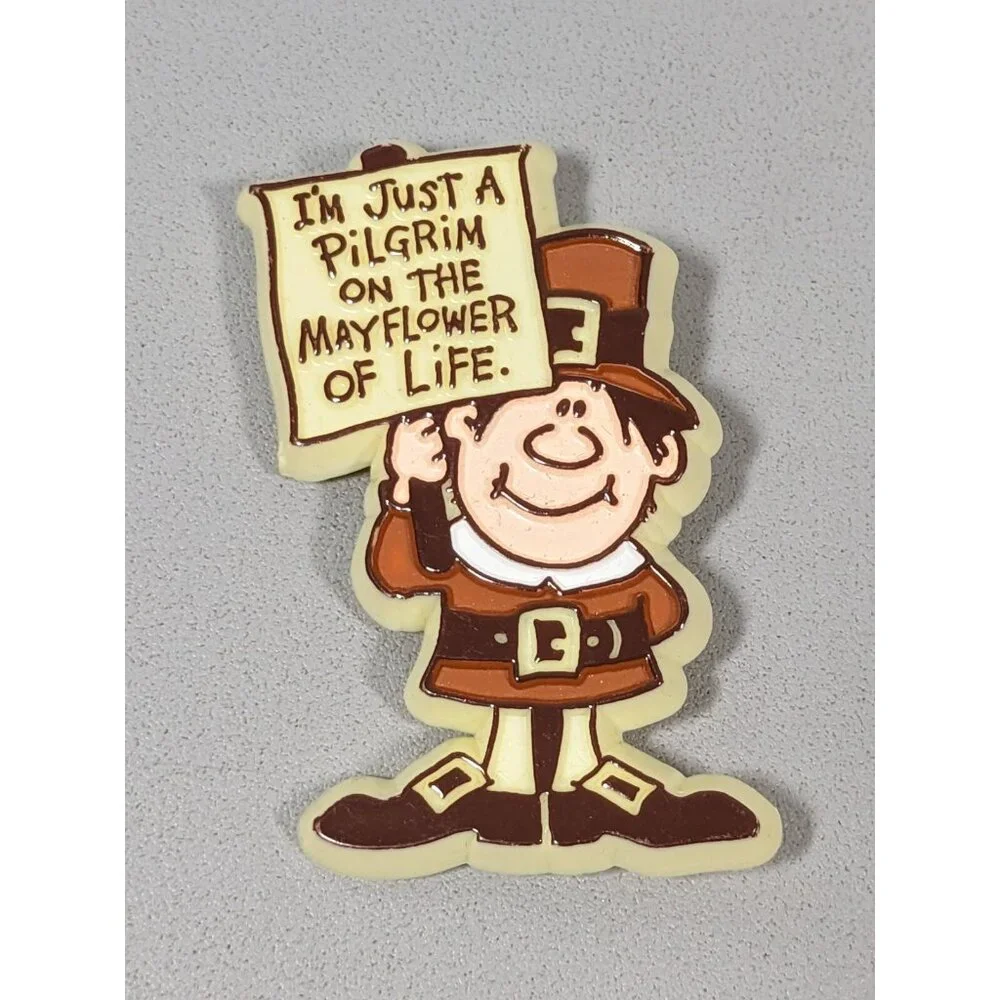 Vintage Hallmark‎ Signed Thanksgiving Pilgrim Acrylic Pin Mayflower